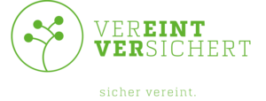 Logo der VEREINT VAG ASSEKURADEUR GMBH - Es besteht aus einer stilisierten Pflanze und den Worten "vereint versichert". Es ist hellgrün.